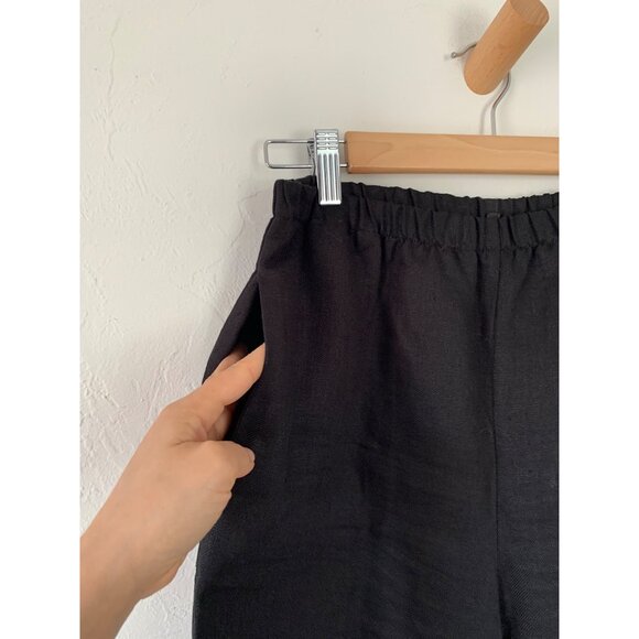IC By Connie K  Small Wide Leg Black Linen Pants With White Trim & Button Detail - Picture 3 of 13